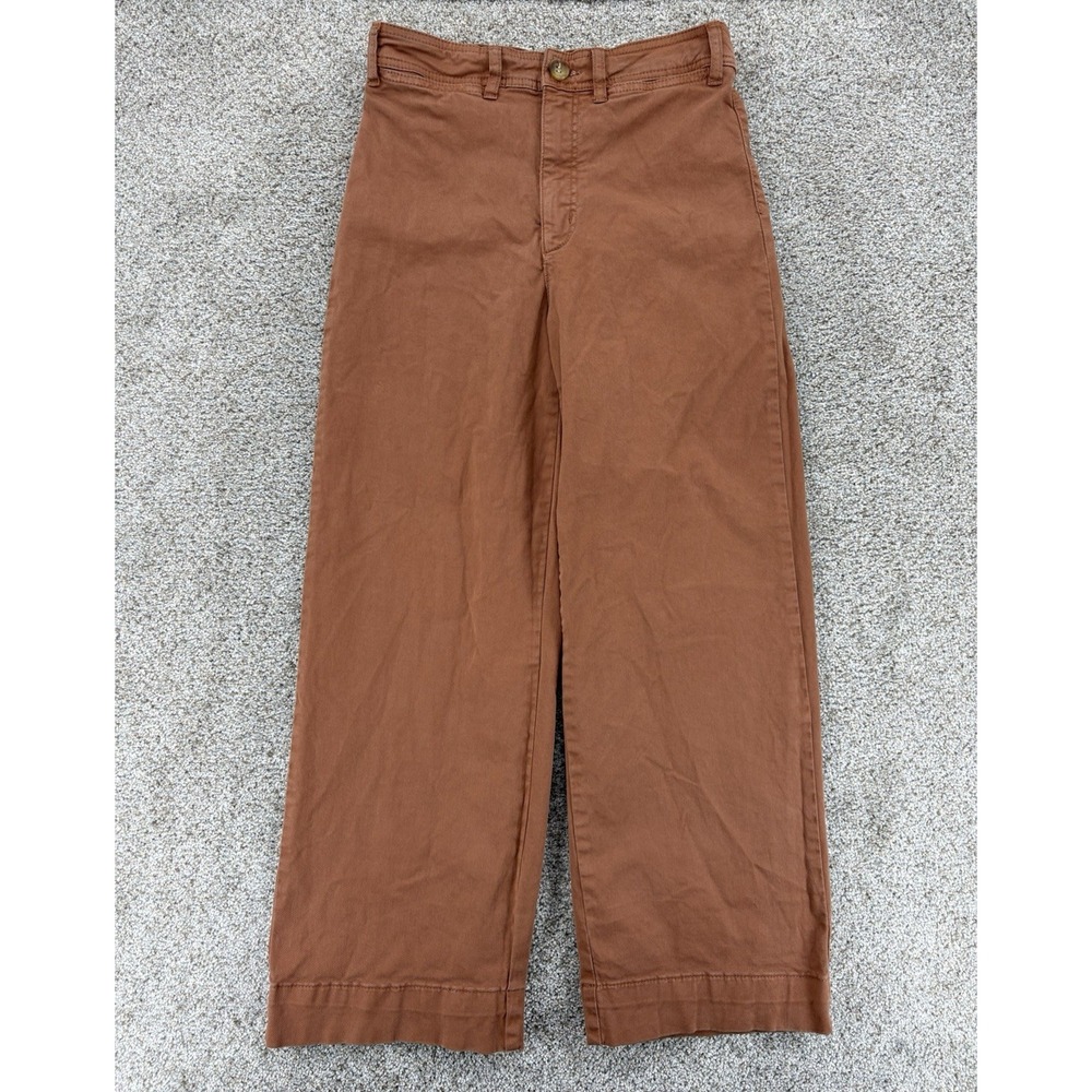 Marine Layer Bridget High Waist Wide Leg Crop Pants Womens 8 Rust Brown Stretch